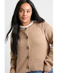 Boohoo - Plus Button Down Long Sleeve Crew Neck Cardigan - Lyst