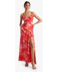 Boohoo Crinkle Chiffon Ruffle Blouson Maxi Dress in Green