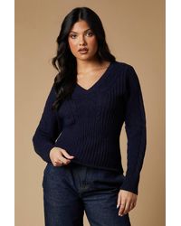 Oasis - Pointelle And Cable Peplum V Neck Sweater - Lyst