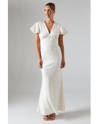 Oasis - V Neck Angel Sleeve Satin Jacquard Bridesmaid Dress - Lyst