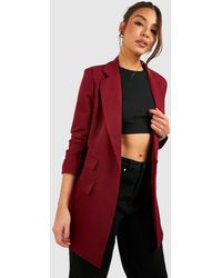 Boohoo - Plunge Front Ruched Sleeve Longline Blazer - Lyst