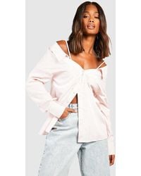 Boohoo - Off The Shoulder Oversized Shirt - Lyst