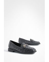 Boohoo - Wide Fit Square Toe Quilted Loafers - Lyst