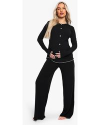 Boohoo - Maternity Contrast Detail Rib Button Down Top & Trouser Pj Set - Lyst