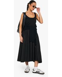 Boohoo - Ribbed Scoop Neck Mixed Fabric Smock Midaxi Dress - Lyst