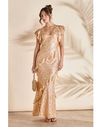 Coast - Metallic Jacquard Frill Midi Dress - Lyst