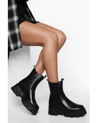 Boohoo Wide Fit Platform Calf High Chelsea Boots - Black