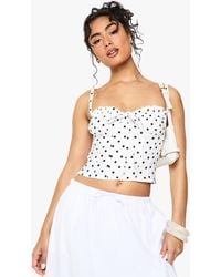 Boohoo - Polka Dot Bengaline Bow Detail Corset Top - Lyst