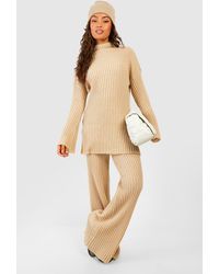 Boohoo - Soft Rib Knit Sweater And Wide Leg Trouser Co-ord - Lyst