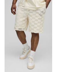 BoohooMAN - Plus Check Open Stitch Relaxed Fit Shorts - Lyst
