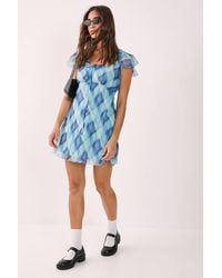 Nasty Gal - Crinkle Chiffon Flannel Tie Front Fluted Sleeve Mini Dress - Lyst