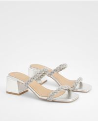 Boohoo - Embellished Strap Low Block Heeled Mules - Lyst