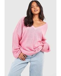 Boohoo - Plus V Neck V Back Oversized Jumper - Lyst
