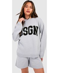 Boohoo - Dsgn Crew Neck Sweater And Shorts Knitted Set - Lyst