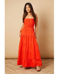 Oasis - Petite Ruched Bodice Lace Up Back Maxi Dress - Lyst