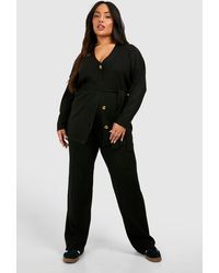 Boohoo - Plus Slouchy Belted Cardigan And Wide Leg Knit Set - Lyst