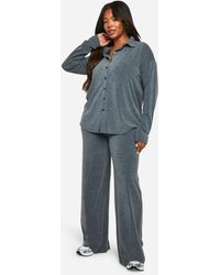 Boohoo - Conjunto Coordinado Plus De Pantalón De Pernera Ancha Y Top De Canalé En Dos Tonos - Lyst
