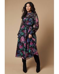 Oasis - Petite Occasion Floral Glitter Lace Trim Midi Dress - Lyst