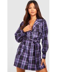 Boohoo - Petite Flannel Oversized Belted Shirt Dress - Lyst