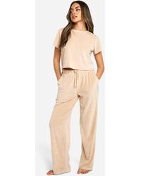 Boohoo - Rib Fleece Baby Tee And Wide Leg Trouser Set - Lyst