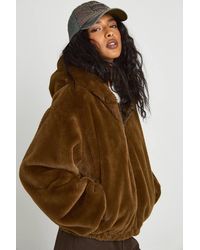 Boohoo - Fur Hooded Bomber Jacket - Lyst