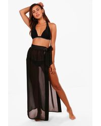Boohoo Womens Petite Strand-Sarong In Satin-Optik Mit Bindung - Schwarz