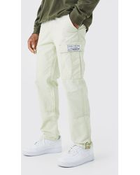 BoohooMAN - Straight Leg Zip Cargo Ripstop Trouser With Woven Tab - Lyst