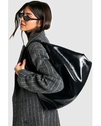 Boohoo - Textured Patent Slouchy Shoulder Bag - Lyst