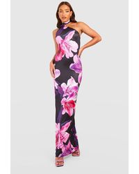 Boohoo - Tall Large Floral Print Drape Neck Maxi Dress - Lyst
