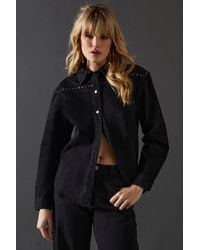 Warehouse - Denim Stud Yoke Oversized Shirt - Lyst