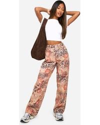 Boohoo - Rose Print Straight Leg Jean Cotton - Lyst