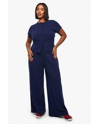 Boohoo - Plus Crinkle Rib Button Through Cap Sleeve Top And Trouser Set - Lyst