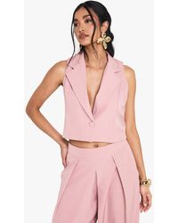 Boohoo - Linen Look Tailored Cropped Waistcoat - Lyst