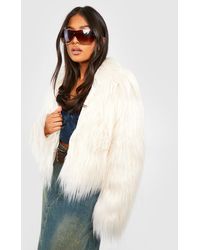 Boohoo - Petite Long Shaggy Faux Fur Crop Jacket - Lyst