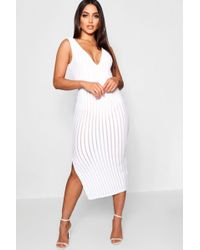 Boohoo Womens Sequin Stripe Midi Dress With One Piece - White - 4