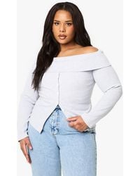 Boohoo - Plus Button Down Bardot Rib Top - Lyst