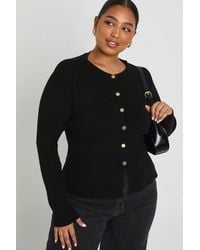 Boohoo - Plus Button Crew Neck Peplum Cardigan - Lyst