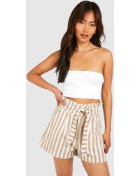 Boohoo - Striped Paperbag Waist Shorts - Lyst
