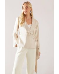 Wallis - Petite Fluid Satin Wrap Tie Jacket - Lyst