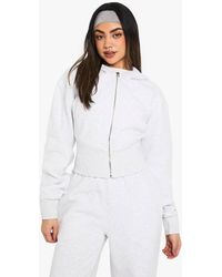 Boohoo - Deep Cinched Waist Cropped Zip Through Hoodie - Lyst