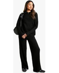 Boohoo - Soft Knit Thick Rib Zip Neck Oversized Jumper And Wide Leg Trouser Set - Lyst