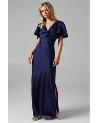 Oasis - Petite Twist Front Angel Sleeve Maxi Bridesmaid Dress - Lyst