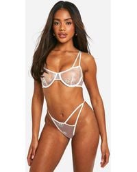 Boohoo - Daisy Embroidered Mesh Bra And Thong - Lyst