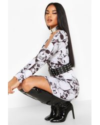 Boohoo Skeleton Square Neck Bodycon Dress - Black