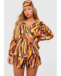 Boohoo - Abstract Print Relaxed Fit Shirt, Shorts & Headscarf - Lyst
