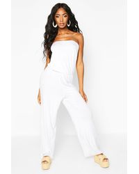 Boohoo Jersey Bandeau Beach Jumpsuit - White