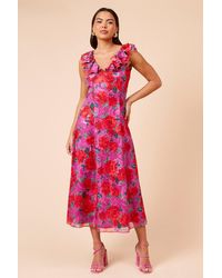 Dorothy Perkins - Dp Luxe Printed Jacquard Chiffon Ruffle Front Sleeveless Midi Dress - Lyst