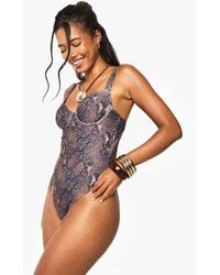 Boohoo - Swimwear Essentials Snake Print Underwired Swimsuit - Lyst