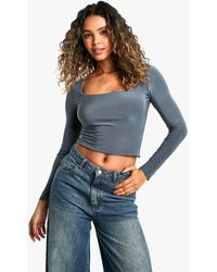 Boohoo - Double Layer Slinky Square Neck Long Sleeve Top - Lyst