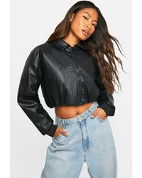 Boohoo - Faux Leather Cropped Collar Detail Jacket - Lyst